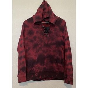 Hot‎ Topic Women's Red Black Hoodie Tie Dye Medium Pockets Lacing Goth Y2K